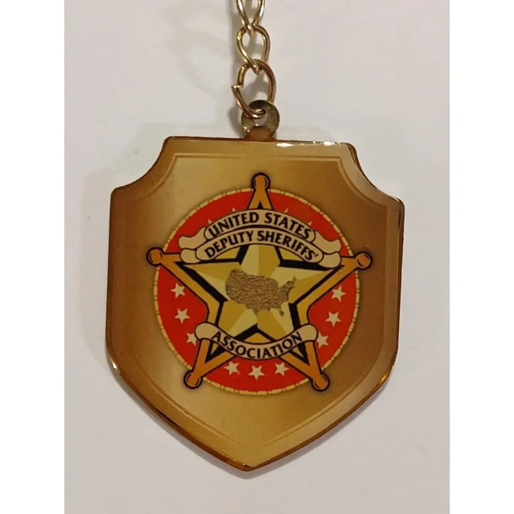 Gold Tone Metal United States Deputy Sheriffs Association Shield Badge Keychain